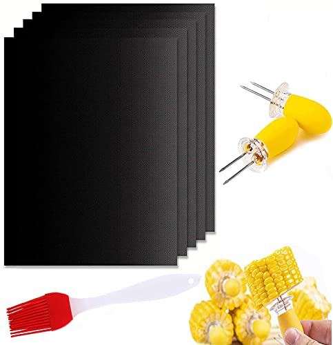 Gyvazla Tapis de Cuisson, Set de 5 Tapis de Cuisson pour Barbecue et Four- 40cm*33cm Feuilles Anti-Adhésives de BBQ et Feuilles de Cuisson Réutilisable pour Les Barbecue au gaz, Charbon ou électrique