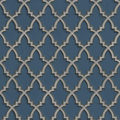 Design ID DE120027 Moroccan Trellis Dark Blue & Silver 10M X 0.53M Wall Stitch 2023, Unicoloured