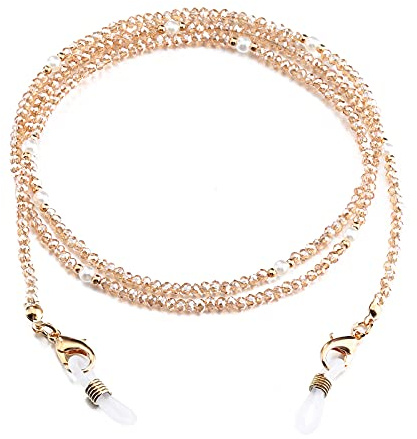 humlbird Mask Lanyard Eyeglasses Chain Healing Crystal Beaded Sunglasses Chains with Pearl for Women, Citrine