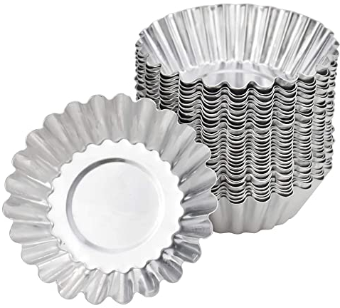 30 Stück Ei Torte Form Antihaft Tartelette Förmchen Eierkuchenform aus Eisen Pudding Formen, Kuchen Muffin Formen, Aluminium Eierkuchen Cupcake Kuchen Cookie Blume geformte Form Pudding Mold Küche