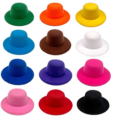 ASUNFO 12 Pcs Mini Top Hat Miniature Tiny Formal Hats Felt Colorful for Crafts Doll Accessories Christmas Party Ornaments 12 Colors 4