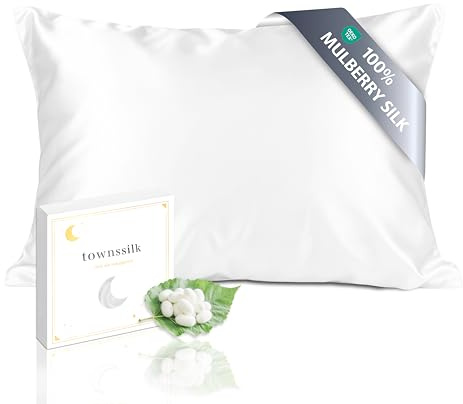 townssilk Funda de almohada reversible de 100 % seda de morera pura de 19 mommes, para la salud del cabello y la piel, 40 x 70 cm, con cremallera oculta, 600 hilos, blanco