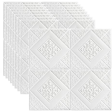 GRANDMEI Papier peint 3D, 9 pièces, 3.3 m², panneau mural autocollant pour plafond, chambre à coucher, maison, salon, fond blanc
