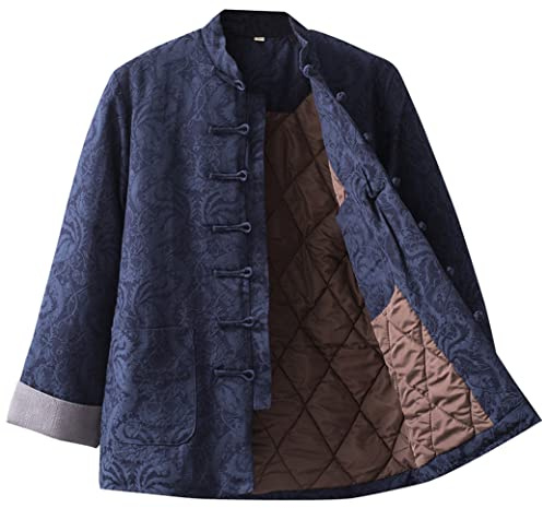 Winter Pure Cotton Tai Chi Uniform Jacquard Tang Suit Men Chinese Traditional Clothing Kung Fu Clothes Wing Chun Clothes,Long Sleeve Hanfu Jacket Coat Martial Arts S blue-3XL