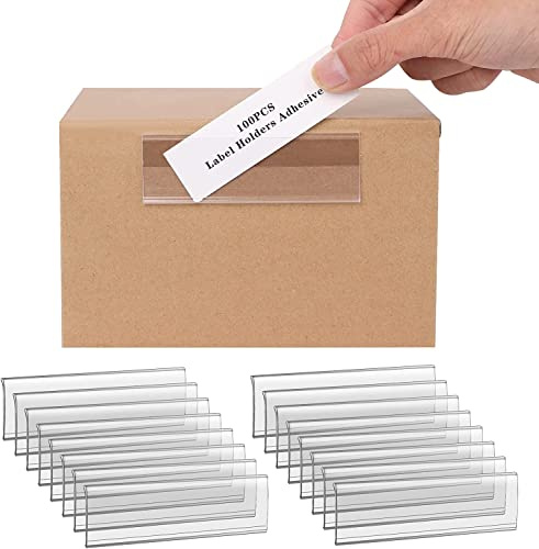 100-Pack 4 x 1 Shelf Tag Label Holders Adhesive Clear Shelf Tag Index Card Pockets Plastic Drawers File Cabinet Storage Bins Label Holder for Supermarket School Library Kitchen