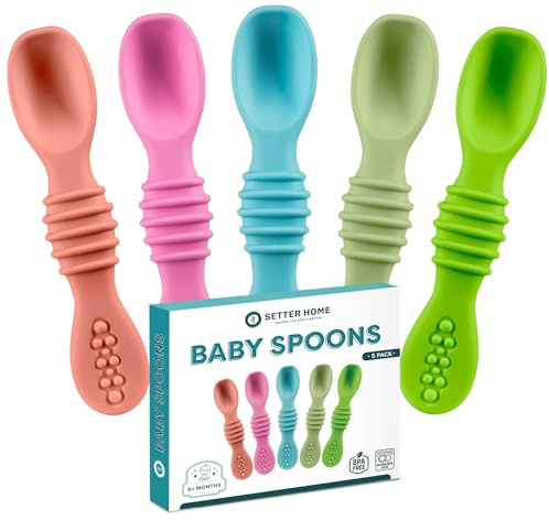 Soft Silicone Baby Spoons, Baby Spoon self Feeding Set for Babies 6-12 Months - Infant Feeding Spoons for Boys & Girls, Safty Tested Spoons, Baby Feeding Essentials, BPA Free, Great Gift