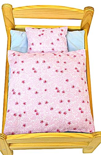 Romantische Bettwäsche für Puppenwagen  Paula , 2teiliges, Set aus Baumwollmischgewebe, Zubehör für Puppenbett und Puppenwagen Puppenbettwäsche für Puppenbett, Puppenbettzeug Decke und Kissen