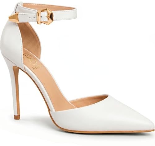 Women’s Pointed Toe Ankle Strap Stiletto high Heel Court Shoe Wedding, Office and Party Pumps Ladies Heel (White Mat, UK Footwear Size System, Adult, Women, Numeric, Medium, 3)