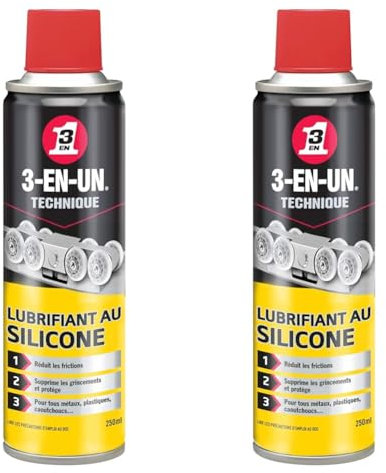 3-EN-UN Technique • Lubrifiant Silicone • Aérosol • Facilite le glissement des pièces en mouvement • Anticorrosion • Compatible avec de nombreux matériaux • 250 ML (Lot de 2)