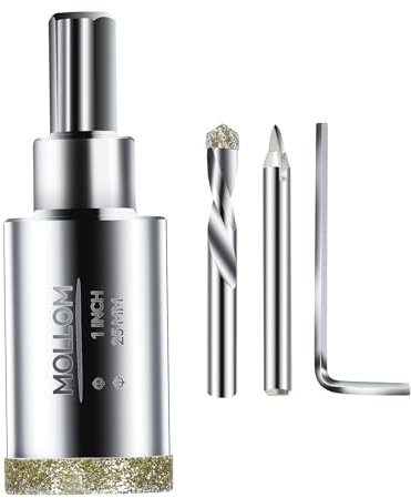 MOLLOM (25mm | 1) Sierra de corona de diamante con 2 brocas piloto removibles, corte suave para azulejos de porcelana, vidrio, cerámica, mármol, fibra de vidrio, etc