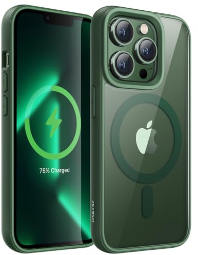 JETech Cover Magnetica per iPhone 13 Pro Max 6,7 Pollici Compatibile con MagSafe, Cellulare Paraurti Custodia, Solida Colore Opaco TPU Telaio, Anti-Graffio Retro Trasparente (Verde Alpino)