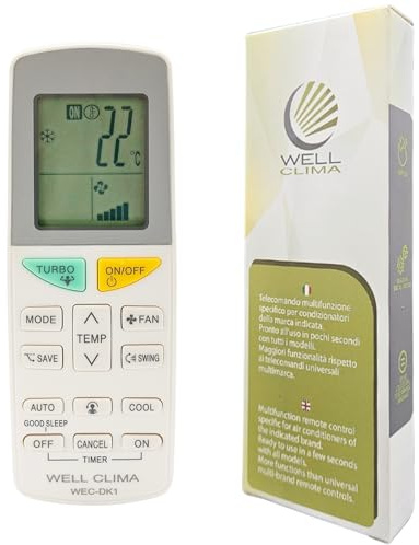 Wellclima Telecomando Universale per Condizionatori Daikin, Compatibilità Garantita, Design Simile all'Originale, Fino a 5 Velocità di Ventola, Istruzioni in 6 Lingue, Assistenza Diretta