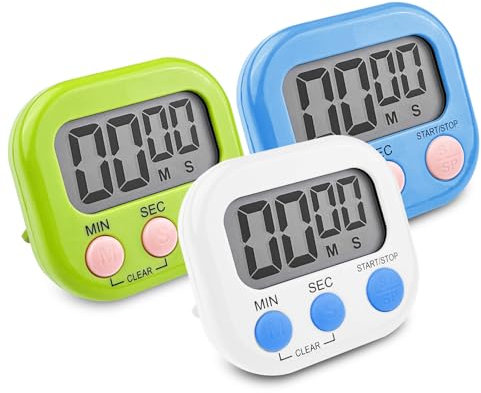 Newaner 3 Stück Eieruhr mit 3 Farben, Timer Digital, Küchentimer Küche, Kurzzeitwecker Magnetisch, Stoppuhr mit Einklappbarer Ständer, Timer mit Großem LCD-Display für Kochen Backen Sport Studieren