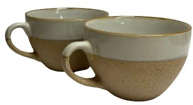 MIELIMON Set de 2 tazones desayuno Tazones De Sopa De Cerámica Taza De Café Grande, Tazas De Sopa Con Asa Apto Para Microondas Y Lavavajillas Para Cereal Postre Ensalada Té Leche de 425cc (beige)