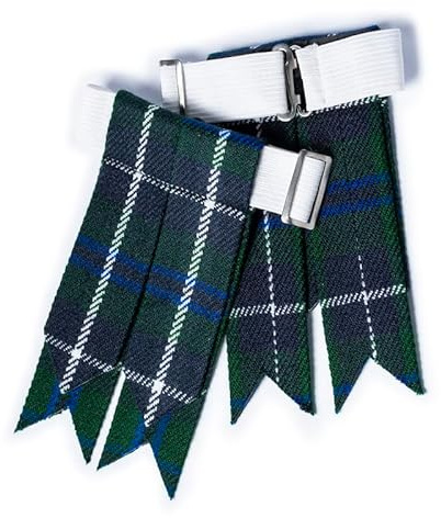 Calze da kilt da uomo, con fibbie regolabili, tinta unita e tartan, giarrettiera in lana acrilica a punta