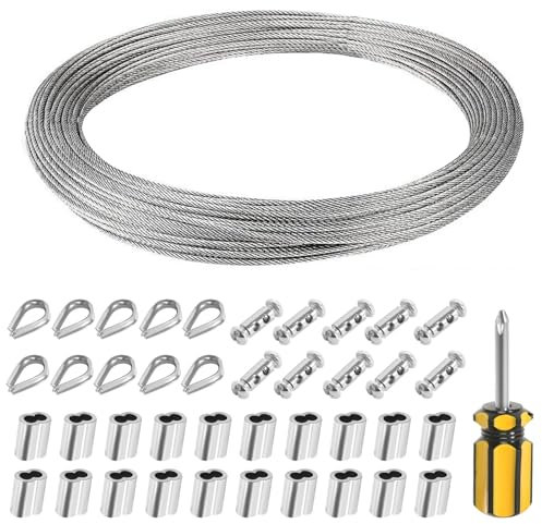 Cable de alambre de 30 m, cuerda de acero de 2 mm, tensor de cuerda de acero inoxidable, kit para enrejado, cuerda de cortina, tendedero, lámpara colgante
