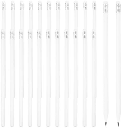 PATIKIL Round Pencils, 24 Pcs Triangle HB Graphite Pencil Wooden Pencils with Eraser for Classroom Office Writing Drawing Supplies, White