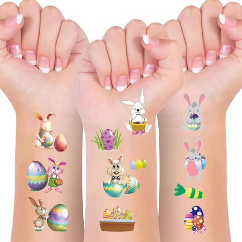 Yamobi Lot de 10 feuilles de tatouages de Pâques pour enfants - Œufs de Pâques lumineux - Petits cadeaux de Pâques pour enfants - Petit cadeau de Pâques
