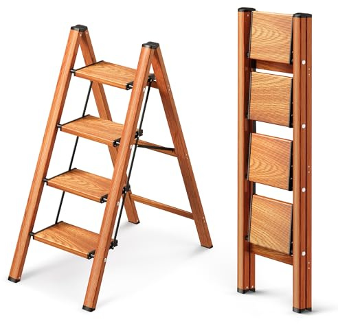 GameGem Scala a 4 Gradini, Sgabello Piegevole con Pedale Largo Antiscivolo in Alluminio Leggero ma Resistente, Portata 150 kg, Design Moderno Carino per Spazi Domestici Interni