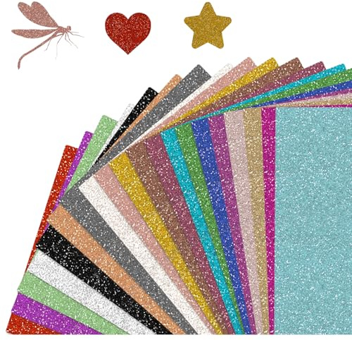 Lot de 20 feuilles de papier pailleté pour bricolage, 20 couleurs de papier d'argile A4 multicolore pailleté, papier de bricolage, papier coloré, pour l'emballage de produits, l'artisanat, la