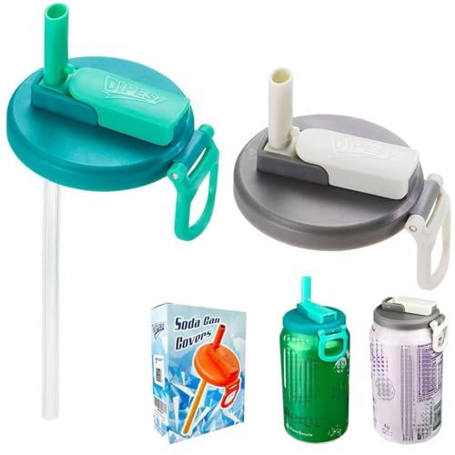 ORIGINAL CREATOR - DIPESI 2 pack Soda Can Lids with straw, Soda Can Covers with Silicone straw BPA-Free Reusable For Fits standard For Canned Beverage, Beer, Juice,Seltzer