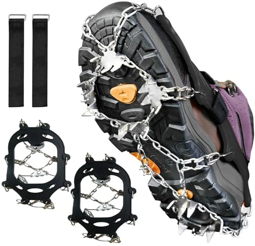 Suglade 24 Spikes Crampon for Hiking Boots Stainless Steel Anti-Slip Traction Cleats for Walking and Climbing on Snow, Ice, and Mud. Ideal for hiking, mountaineering, fishing, running (M)