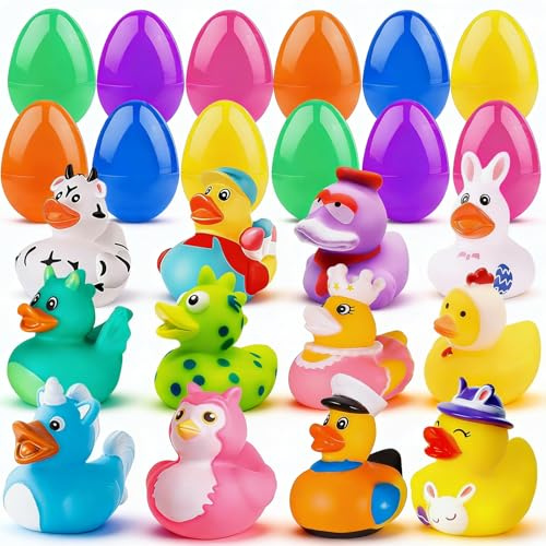 Vinvovojoy 12 Patos de Goma de Pascua, Huevos De Pascua Rellenos De Juguete para Niños, Juguetes de Pato de Baño, para la Búsqueda de Huevos de Pascua,Relleno de Cestas de Pascua, Decoraciones