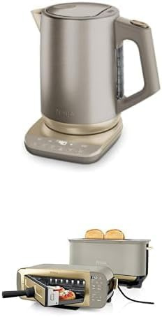 Bundle of Ninja Perfect Temperature Kettle, 1.7L, with Temperature Control, LED Display, KT201UKSTGD + Ninja Foodi 3-in-1 Toaster, Grill and Panini Press with Flip Design, Stone Gold ST202UKSTGD