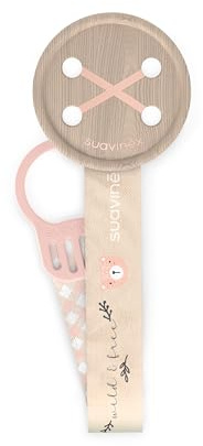Suavinex, Catenella portaciuccio in tessuto per neonati, design fronte/retro, con chiusura a clip, a partire da 0 mesi, per neonati, collezione Wild&Free, rosa