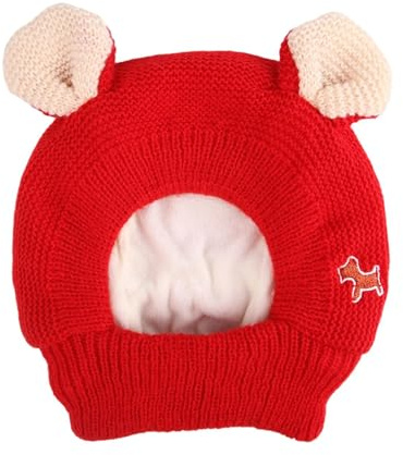 Fonowx Adorable Gorro de Punto para Disfraz de Gato, Gorro de Punto para Fiesta, Gorro de Punto para Mascotas, Gorro para Animales Pequeños, Cachorros, Gatit, Rojo