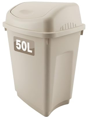 Optimal Products 50 Litre Plastic Swing Bin 50 25 12 Litre Home/Office/Kitchen Rubbish Waste Dustbin Trash Swing Lid Bin Garden Garage Recycle Waste Bins Taupe