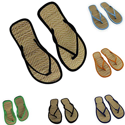 Chanclas para mujer de bambú tejidas para casa, sandalias de verano, antideslizantes, para playa, ducha, cómodas, informales, sandalias de paja, zapatos de baño para mujer, planas, Negro , 38 EU