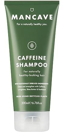 ManCave Shampoo Herren - 200ml Koffein Shampoo - Shampoo gegen Haarausfall, Natürliche Formel für Gesundes Haarwachstum - Vegan, Tierversuchsfrei, Tube aus Recycling-Kunststoff - Hergestellt in GB