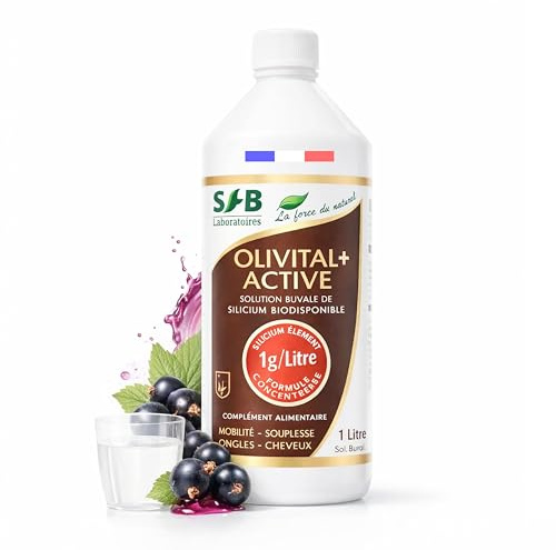 SFB Laboratoires – Silicium Élément Hautement Biodisponible Olivital +  ACTIVÉ 1 L | Arômes Cassis Solution buvable - Articulations, Peau, Cheveux, Ongles, Tissus Conjonctifs – Fabriqué en France