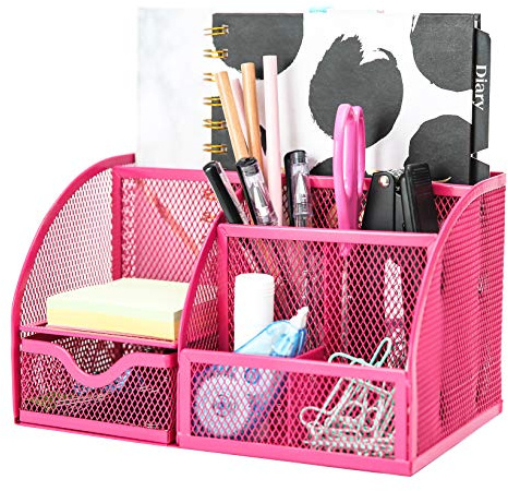 EXERZ skrivbordsorganisatör 7 fack metallnät pennhållare hållare kontor | Bright skrivbord förvaring för Notes Clips Scissors Rulers pyssel verktyg Makeup studier Supplies och hem bruk