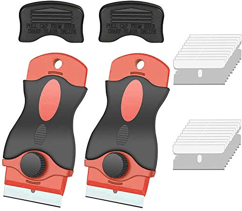 Gebildet 2pcs Raschietto per Vetro con 20pcs Lames di Acciaio Inossidabile,Razor Blade Spatola, Rimozione della Colla in Vinile, Adesivo di Vetro, Tinta Finestra