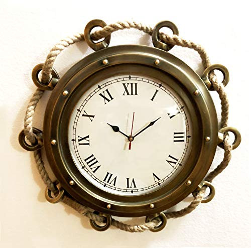 Reloj náutico de pared de 40,64 cm de cuerda de yute antiguo para decoración del hogar
