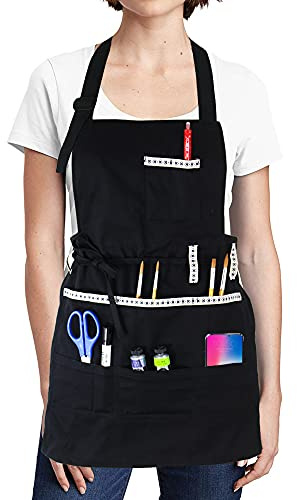 FreeNFond Adjustable Artist Apron with Pockets for Women Men Canvas Painting Aprons for Arts Gardening Utility or Work
