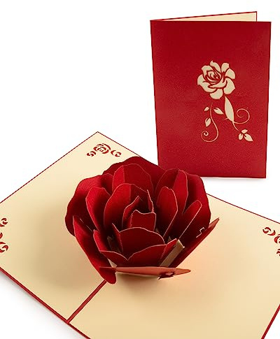 SPDYCESS Pop Up Carte de Voeux 3D Carte Amour, Carte Anniversaire Mariage, Carte de Saint Valentin, Carte Mariage Félicitation Carte Invitation Mariage pour Petit Ami Couple (Rose Rouge)