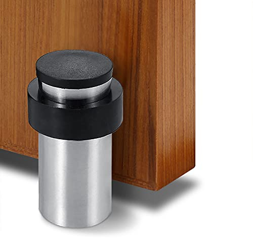 Door Stopper, 65mm Floor Mount Door Stop, Stainless Steel, Cylindrical Doorstops for Floor, Rubber Door Bumper Wall Protector