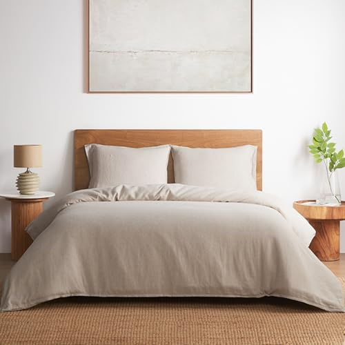 DAPU 100% Linen Duvet Cover Set 3PCs, Pure Natural French Flax Duvet Cover King 230x220cm with 8 Corner Ties and Zipper Closure, Soft Breathable Durable for Hot Sleepers(Natural Linen, King)