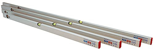 rabo Alu-Wasserwaagen Set 2 – 4-teilig (Längen: 120 cm, 150 cm, 180 cm, 200 cm) – mit justierbaren Libellen, Aluminium-Hohlprofil 50×23 mm, 0,5 mm/m Genauigkeit, stoßgeschützt, Made in Germany