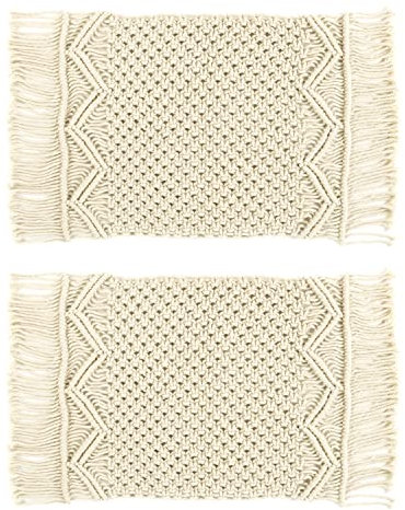 Lush Decor Boho Macrame Handcrafted Indoor/Outdoor Washable Water Repellent 2 Piece Placemat Set, 12 x 18, Neutral
