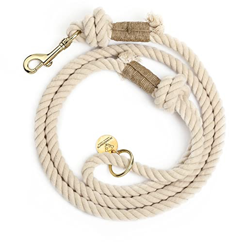 Handmade Cotton Rope Dog Leash 5ft – Heavy Duty Clasp, Durable & Soft Lead for Medium Large Dogs – Boho Pet Leash for Walking, Training, Outdoor Use