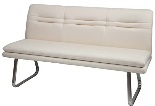 Mendler Banco de comedor HWC-H70AM, banco tapizado, respaldo de tela/textil de acero inoxidable cepillado, color crema y beige, 160 cm