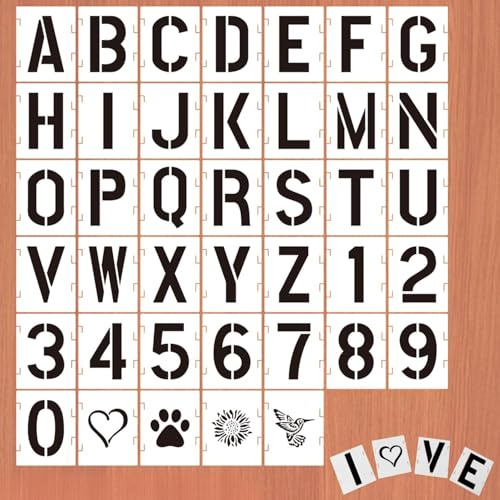 40 Pcs 5 Inch Letter Stencils Numbers Craft Stencils,Reusable Alphabet Templates for Painting on Wood, Wall, Fabric Wood, Wall, Fabric, Rock, Signage