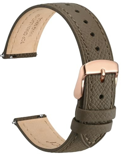 WOCCI 12mm Grace Leather Watch Strap for Ladies, Top Grain Leather, Quick Release Replacement Band with Rose Gold Buckle (Elephant Grey)