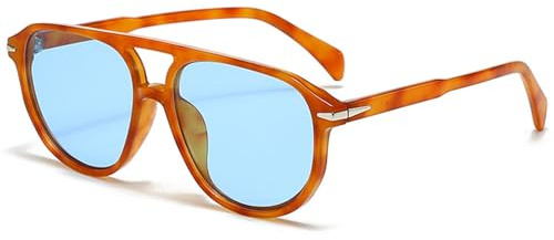 CIKJUK retro runda solglasögon för män kvinnor 70-talet pilotstil solglasögon vintage damer nyanser för UV400-skydd, Leopard/Blå