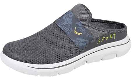 Sabots et mules pour femme - En maille respirante - Chaussons orthopédiques - Chaussures de marche - Coussin d'air - Pieds confortables - Chaussures de santé - Chaussures à enfiler, gris foncé, 41 EU