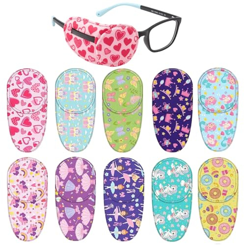 HotoPink 10 Pcs Eye Patches for Kids Glasses, Reusable Cartoon Lazy Eye Patch, Soft Eye-Patch for Amblyopia Strabismus Children Toddler Girls